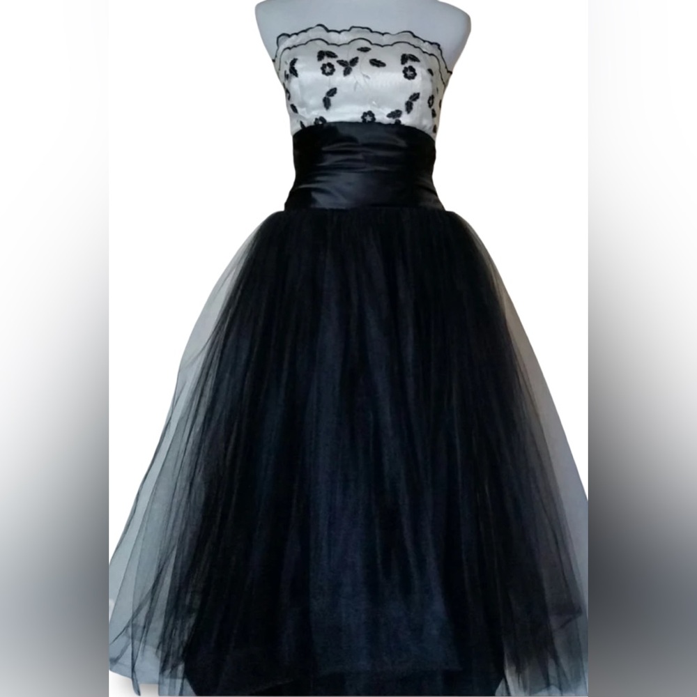 Jessica McLintock Gunne Sax Strapless Black Tie Ball Gown Black White SZ XS